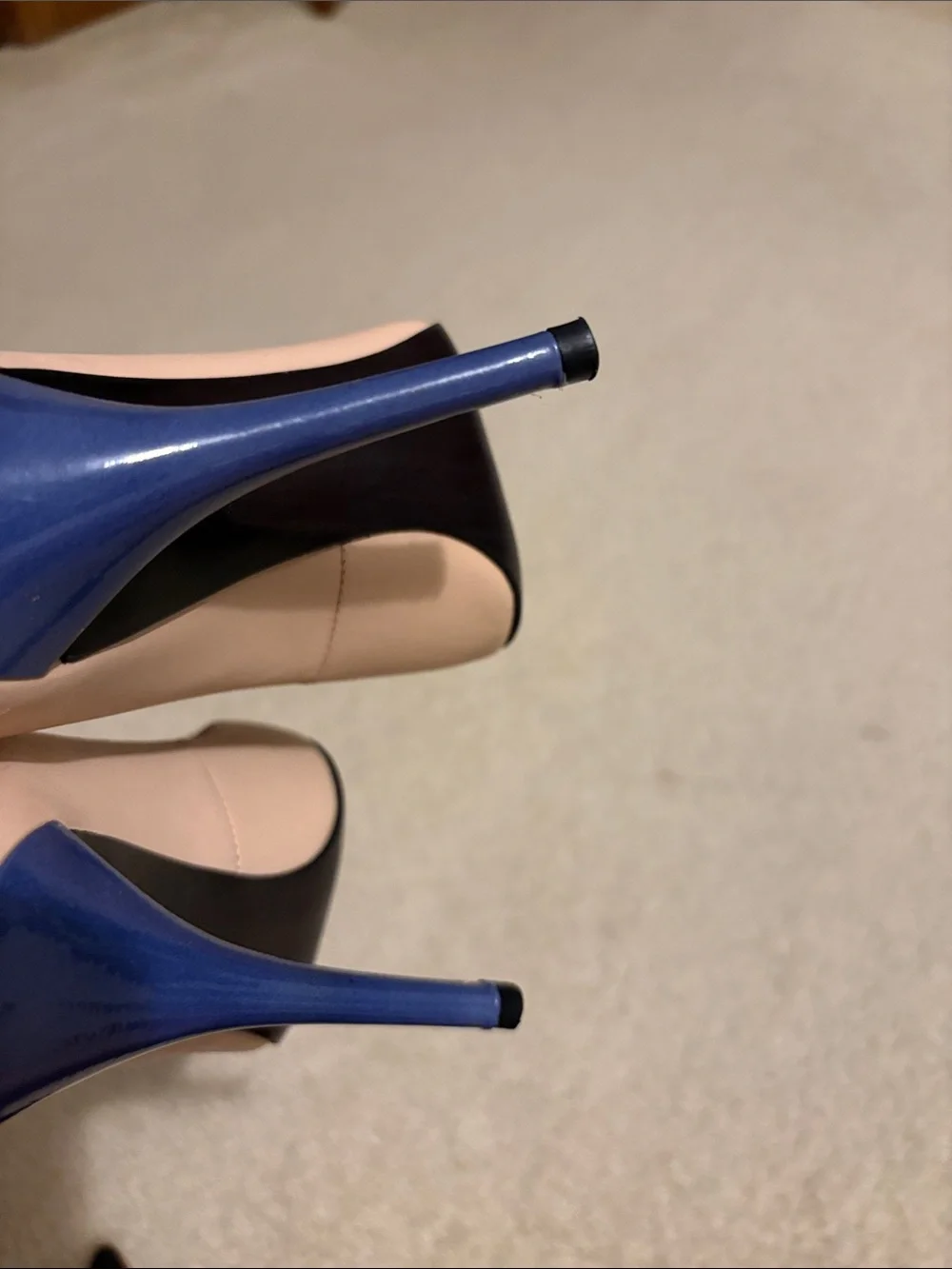 Stuart Weitzman Blush Beige Pumps with Light Gray Pointed Toes - Picture 5 of 7
